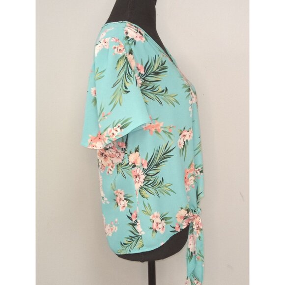 Women's Tropical Floral Blue Pink Blouse Size Medium - Picture 4 of 6